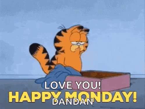 Garfield Is Crying While Sitting In A Suitcase And Says `` Love You ! Happy Monday ! '' GIF