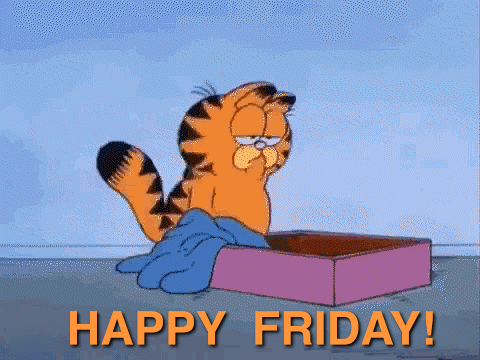 Garfield Is Laying In A Box With The Words Happy Friday GIF