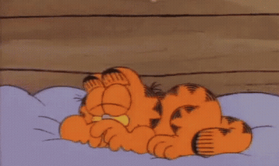 Garfield Is Laying On A Bed Holding A White Pillow GIF