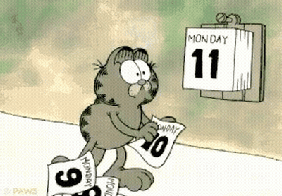 Garfield Is Looking At A Calendar That Says Monday On It GIF