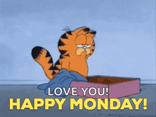 Garfield Is Sitting In A Box With The Words Love You ! Happy Monday ! GIF