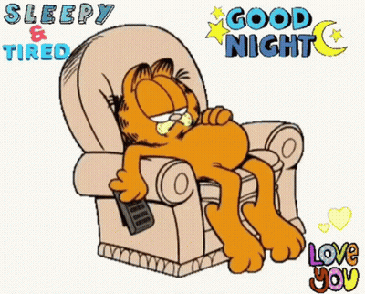 Garfield Laying In Chair Holding Remote With Sleepy And Tired GIF