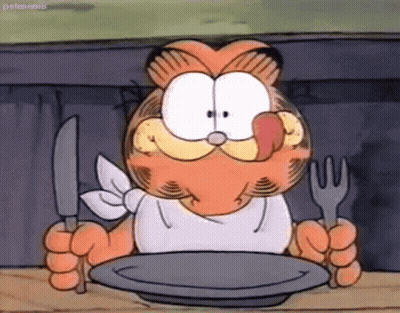 Garfield Licking Lips Holding Knife And Fork GIF