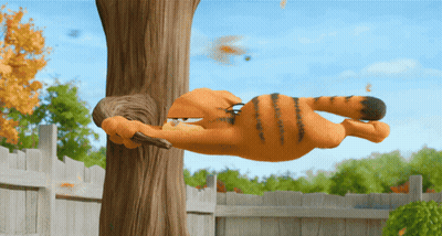 Garfield Lying On Tree Trunk With Squirrel GIF