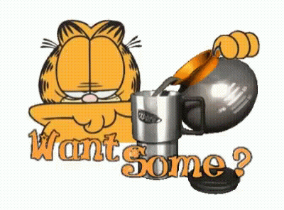 Garfield Pouring Coffee Saying Want Some GIF