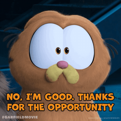 Garfield Says No I'm Good Thanks For The Opportunity GIF