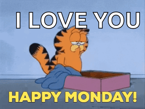 Garfield Sits In A Box With The Words " I Love You Happy Monday " Below Him GIF
