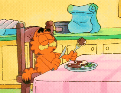Garfield Sitting At Table With Plate, Knife And Fork GIF