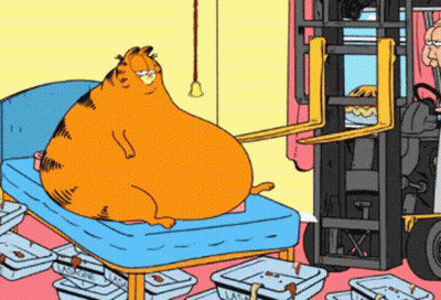 Garfield Sitting On Bed With Forklift GIF