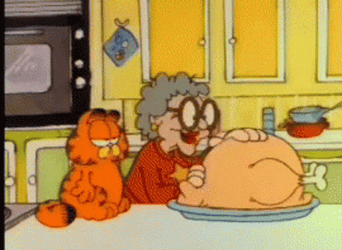 Garfield Thanksgiving Cat Grandma Chainsaw Turkey GIF