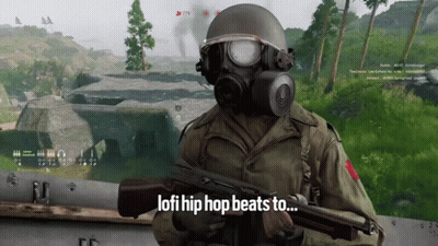Gas Mask Man Holding Gun Lofi Hip Hop Beats GIF