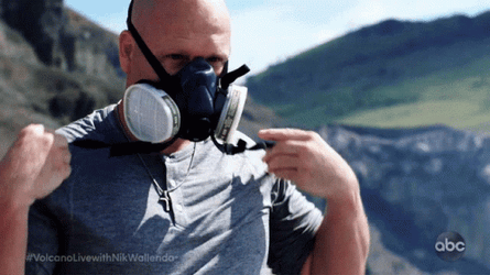 Gas Mask Nik Wallenda Up The Mountain GIF