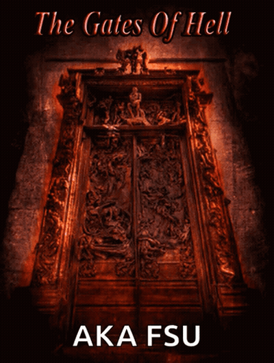 Gates Of Hell Poster With Flaming Doorway GIF