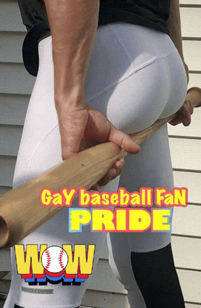 Gay Baseball Fan Pride Man Holding Bat To Butt GIF