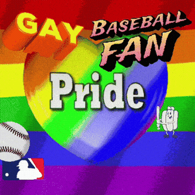 Gay Baseball Fan Pride Poster With Rainbow Heart GIF