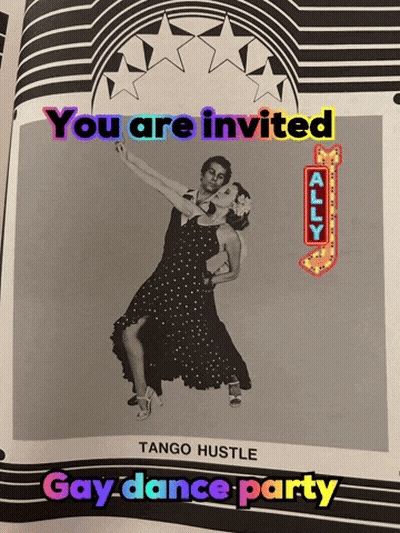 Gay Dance Party Poster With Man And Woman Dancing GIF