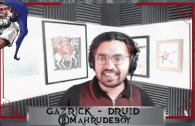 Gazrick Druid Smiling In Front Of Mahrudeboy Sign GIF