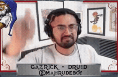 Gazrick Druid Wearing Headphones At Mahrudeboy Sign GIF