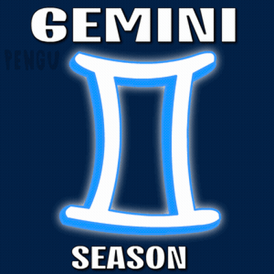 Gemini Season Sign With Two Penguins Behind GIF