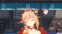 Genshin Impact Yoimiya Stretching GIF