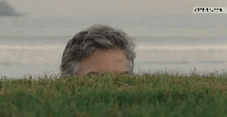 George Clooney Watching Behind The Grass GIF
