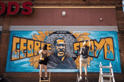 George Floyd Mural Being Painted On Building GIF