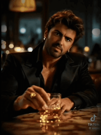 George Michael Burberry Sitting At Bar With Whiskey GIF