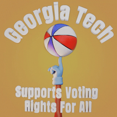 Georgia Tech Supports Voting Rights For All With A Cartoon Hand Holding A Basketball GIF