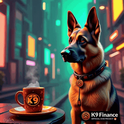 German Shepherd Sitting Next To K9 Coffee GIF