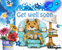 Get Better Soon Mouse Resting In Blue Chair GIF
