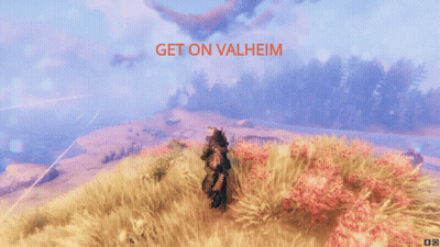 Get On Valheim Orange Letters Video Game Screen GIF