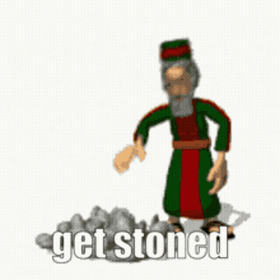 Get Stoned Cartoon Man Next To Rocks GIF