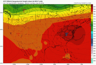GFS 500Mb Geopotential Height Map US Sep 03 2018 GIF