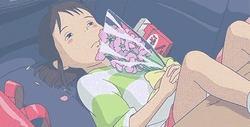 Ghibli Chihiro Holding Flowers GIF