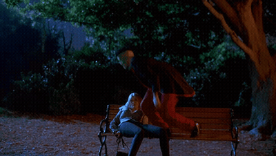 Ghost Covered In Ice Running Beside Bench GIF