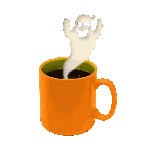 Ghost Emerging From Orange Coffee Cup Sticker