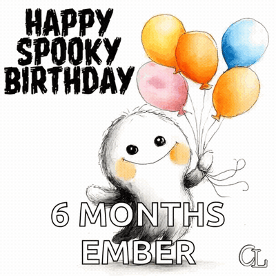 Ghost Holding Balloons Happy Spooky Birthday 6 Months Ember GIF