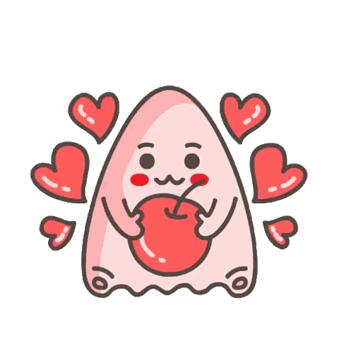 Ghost Holding Cherry With Hearts Sticker