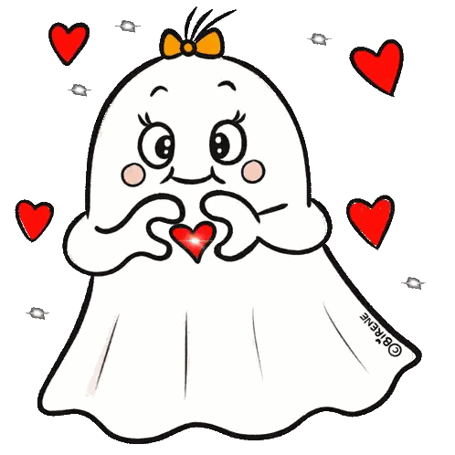 Ghost Holding Heart With Hearts Sticker