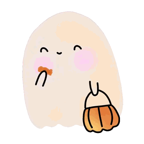 Ghost Holding Pumpkin And Gummy Bear Sticker