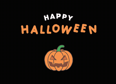 Ghost Holding Pumpkin In Front Of Happ Hallow Sign GIF