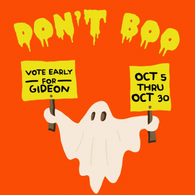 Ghost Holding Sign Vote Early For Gideon GIF