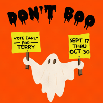 Ghost Holding Sign Vote Early for Terry