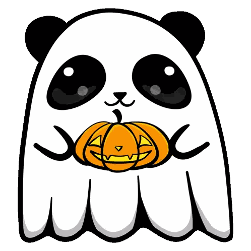 Ghost Panda Holding Pumpkin Sticker