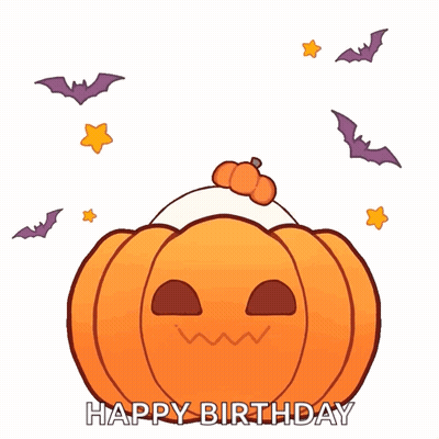 Ghost Sitting On Pumpkin Saying Happy Birthday GIF