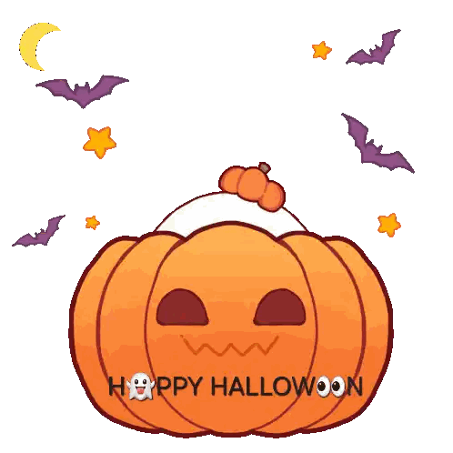 Ghost Sitting On Pumpkin Saying Happy Halloween Sticker