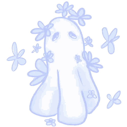 Ghost Surrounded By Blue Flowers Sticker