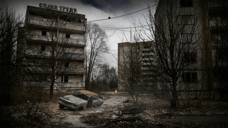 Ghost Town With Leafless Trees GIF