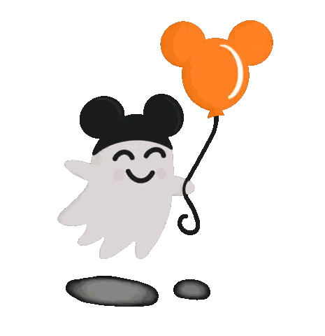 Ghost Wearing Mickey Mouse Ears Holding Orange Balloon Sticker
