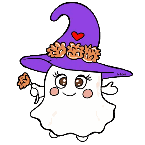 Ghost Wearing Purple Witch Hat With Pumpkins Sticker